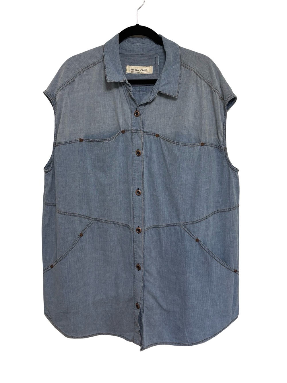 NEW We The Free Chambray Denim Button Front Loose Mini Shirt Dress - Size L